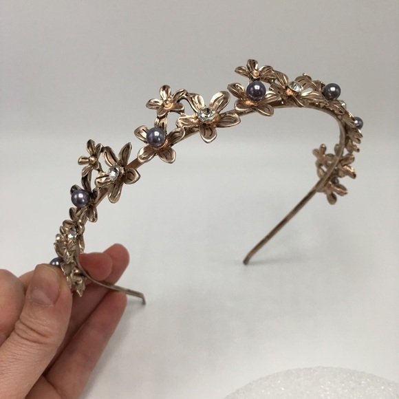 Rose gold headband pearl crystal tiara wedding - Picture 2 of 8